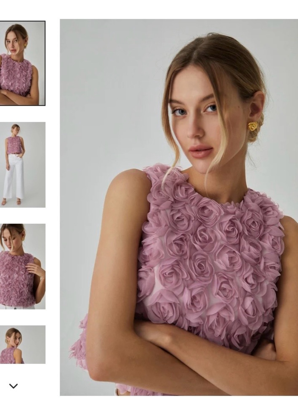Commense Dusty Mauve Rosette Sleeveless Crop Top